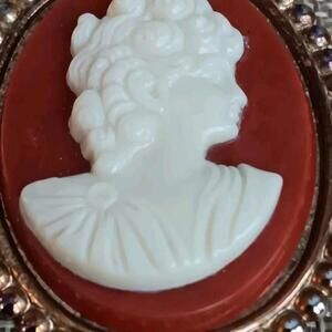 Cameo brooch ivory-tone Roman Era Revival  silhouette on Faux Carnelian Back